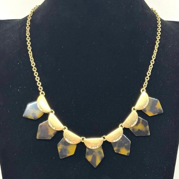 J CREW Mixed-media Stone Tortoise Necklace Gold-Tone Rhinestone - NWT - Picture 2 of 3